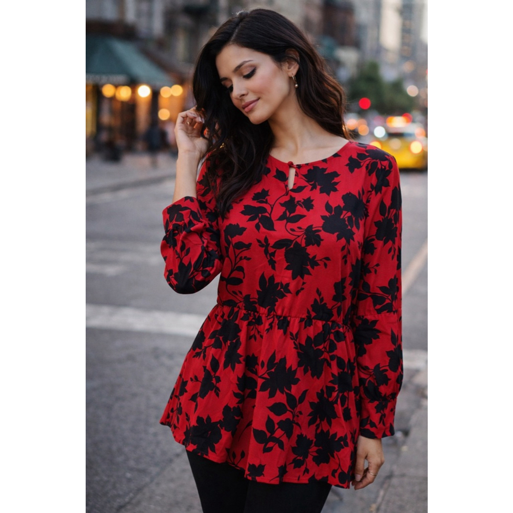 Women's LANE BRYANT Red Black Floral Tunic Top Plus Size 16